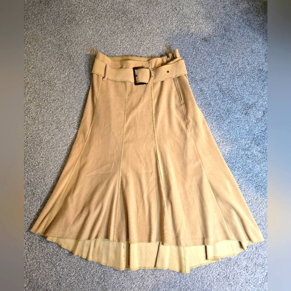 Midi hi-lo Lightweight Faux Suede  Women's Skirt with Belt Boho Coastal Grandma